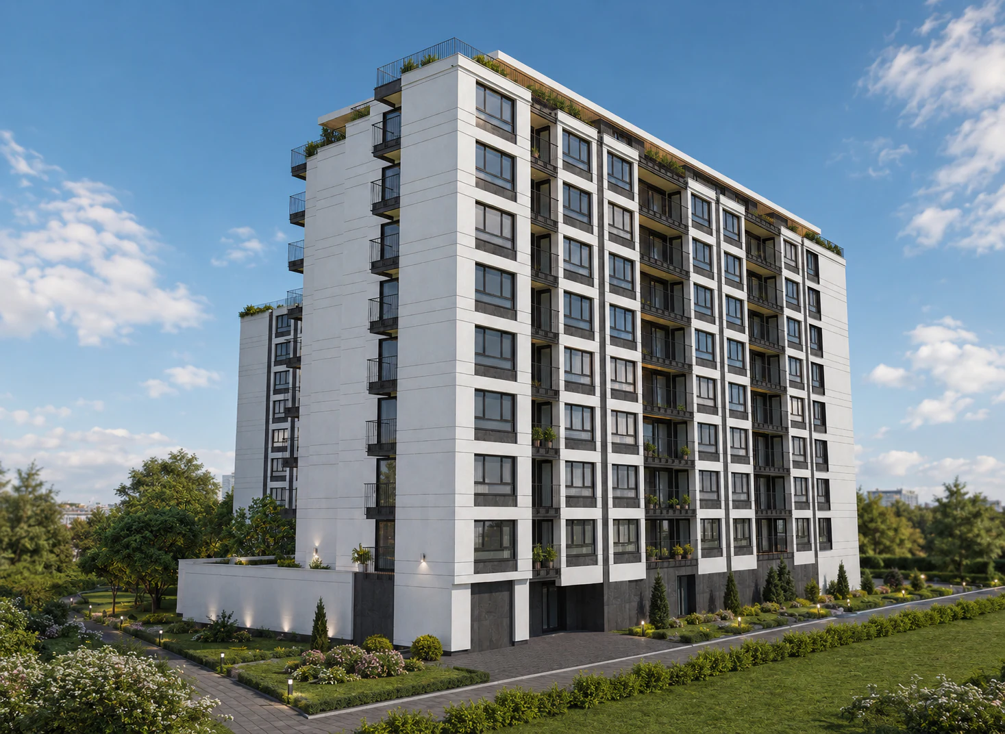 Дневен ъглов изглед към фасадата на LG Comfort Residence