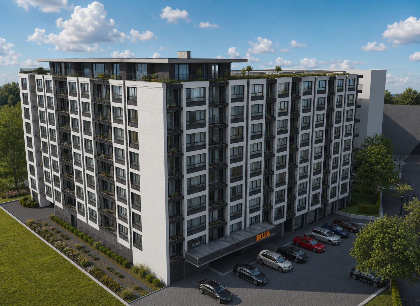 Дневен изглед към LG Comfort Residence откъм търговския партер
